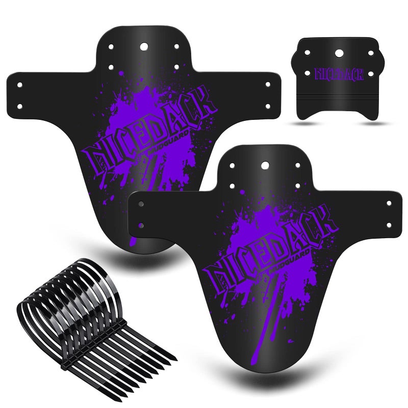 NICEDACK Bike Fender, 2PCS MTB Mud Guard Front and Rear Compatible Bicycle Mud Guard Set Downhill Mountain Bike Mudguard Fits 650B 20" 26" 27.5" 29 inch and Fat Bicycle (A-Purple) - Image 1